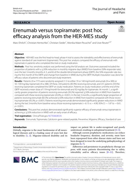 hermes studie migräne|Erenumab versus topiramate: post hoc efficacy analysis from the .